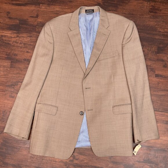 Tommy Hilfiger Mens Sport Coat 42R Solid Tan Wool Jacket Blazer - Picture 1 of 7